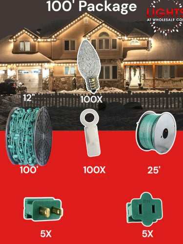 C7 LED 100' Pro Christmas Light Package - 12